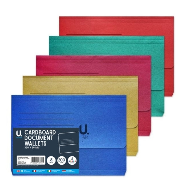 Cardboard Document Wallet, 5pk 350 x 244mm Cardboard Document Wallet, 5pk 350 x 244mm